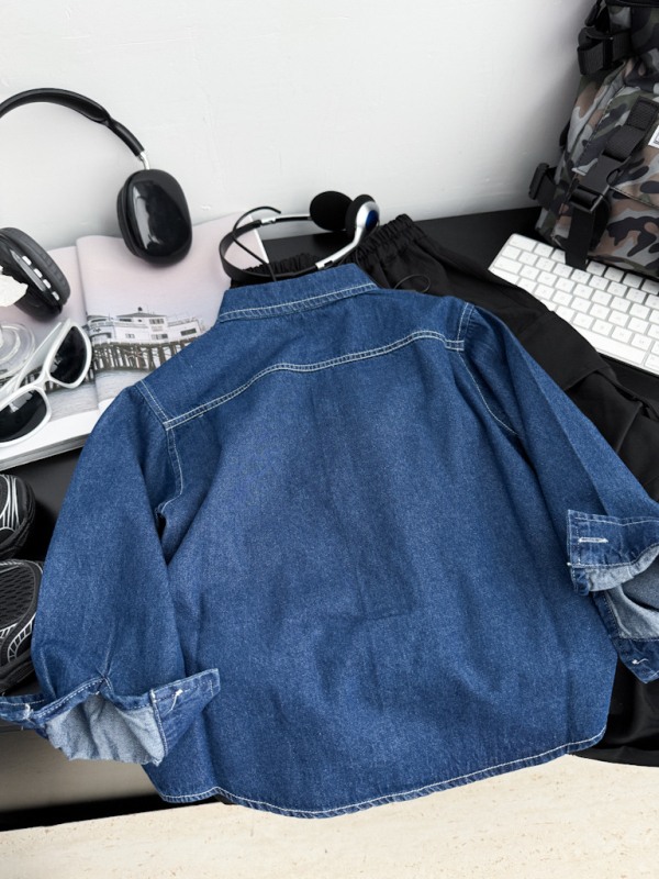 Dječja košulja - Unisex, Korejski stil, ovratnik s reverom, dugi rukav, jednobojni uzorak, pamuk 60%, jesen 2025