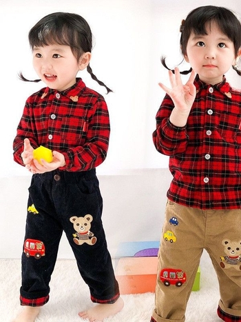 Gyerekeknek készült ing, 95% pamut, medvefej karikatúra hímzés, tavasz–ősz szezon, 3–8 éveseknek