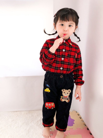 Gyerekeknek készült ing, 95% pamut, medvefej karikatúra hímzés, tavasz–ősz szezon, 3–8 éveseknek