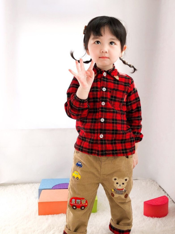 Gyerekeknek készült ing, 95% pamut, medvefej karikatúra hímzés, tavasz–ősz szezon, 3–8 éveseknek