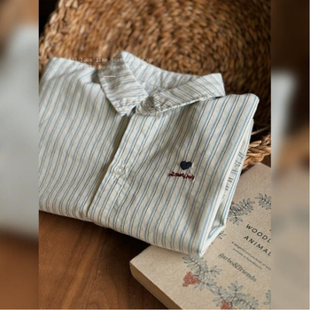 Dječja košulja Sea Salt Thousand Layers s izšivkom, Unisex, dugi rukav, 100% pamuk, prugasti uzorak, pogodno za proljeće i jesen, uzrast 3–8 godina