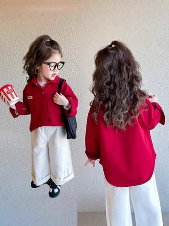 Lányoknak készült hosszú ujjú ing, négyzetes gallérral, pamut‑keverék – tavasz–ősz mindennapi top 3–8 éves gyerekeknek