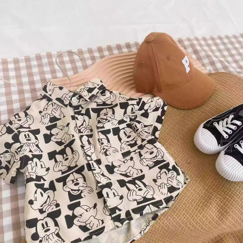 Dječja kratka košulja za dječake, cartoon uzorak, poliester, korejski stil, ljeto 2025