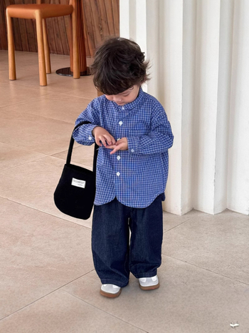 Cămașă de copii cu mâneci lungi, model carouri, stil japonez, bumbac 100%, pentru 1–3 ani