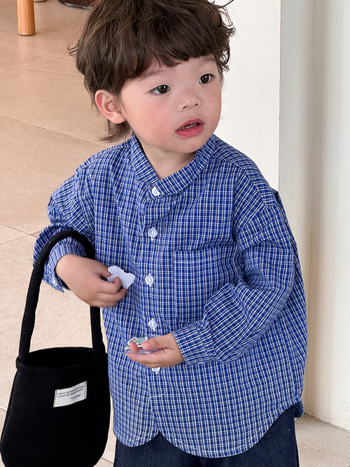 Cămașă de copii cu mâneci lungi, model carouri, stil japonez, bumbac 100%, pentru 1–3 ani
