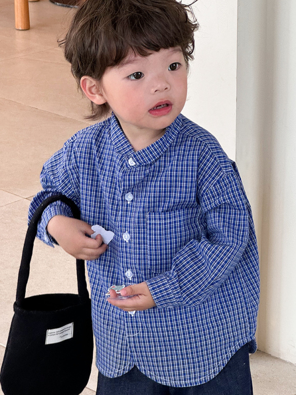 Cămașă de copii cu mâneci lungi, model carouri, stil japonez, bumbac 100%, pentru 1–3 ani