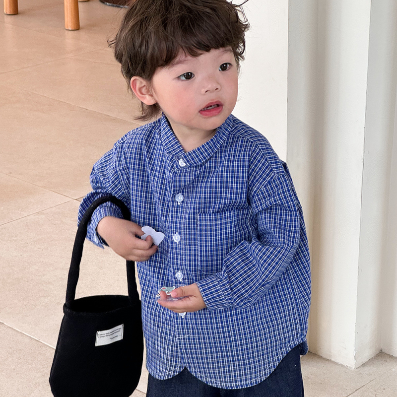 Cămașă de copii cu mâneci lungi, model carouri, stil japonez, bumbac 100%, pentru 1–3 ani