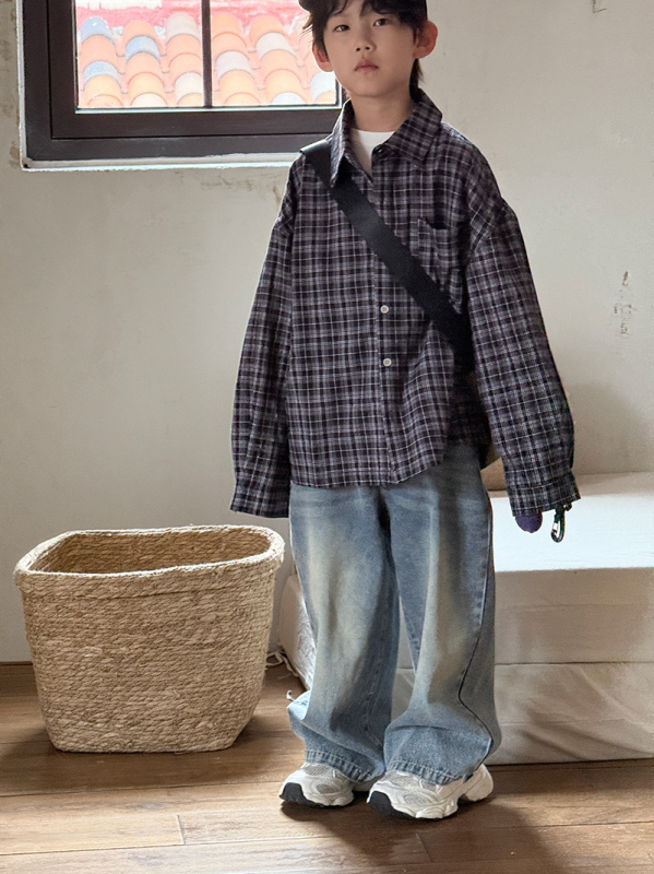 Dječja karirana košulja s dugim rukavima, unisex, pamuk, korejski stil, za djecu 3–8 godina, proljeće i jesen