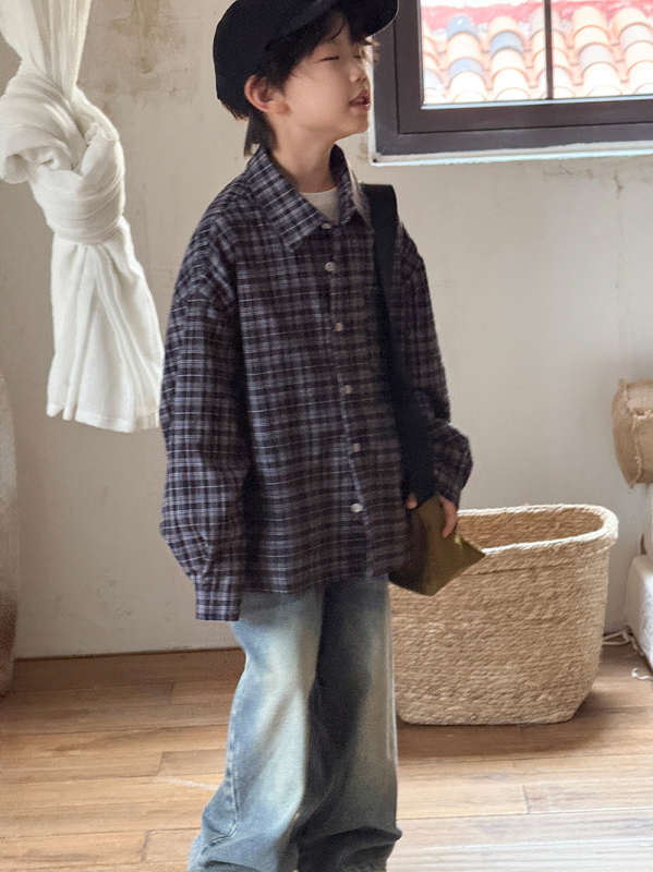 Dječja karirana košulja s dugim rukavima, unisex, pamuk, korejski stil, za djecu 3–8 godina, proljeće i jesen