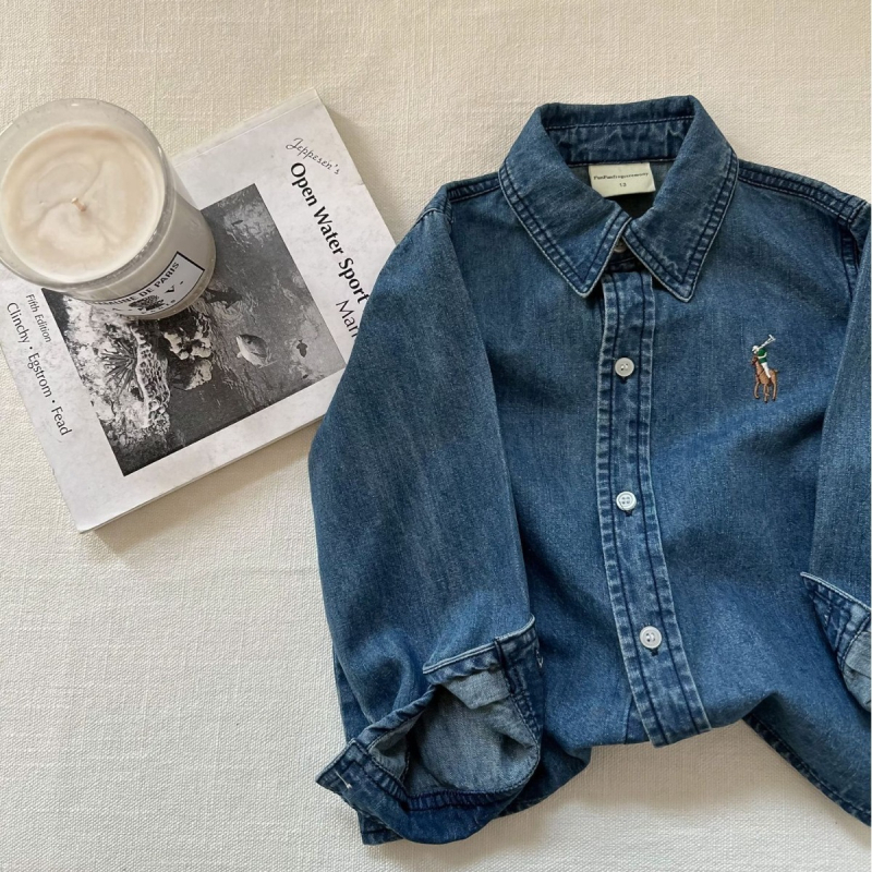 Dječja denim košulja u korejskom stilu, dugi rukavi, košulja s reverom, pamuk 80%, Avatar uzorak, za djecu 3–8 godina, proljeće/jesen