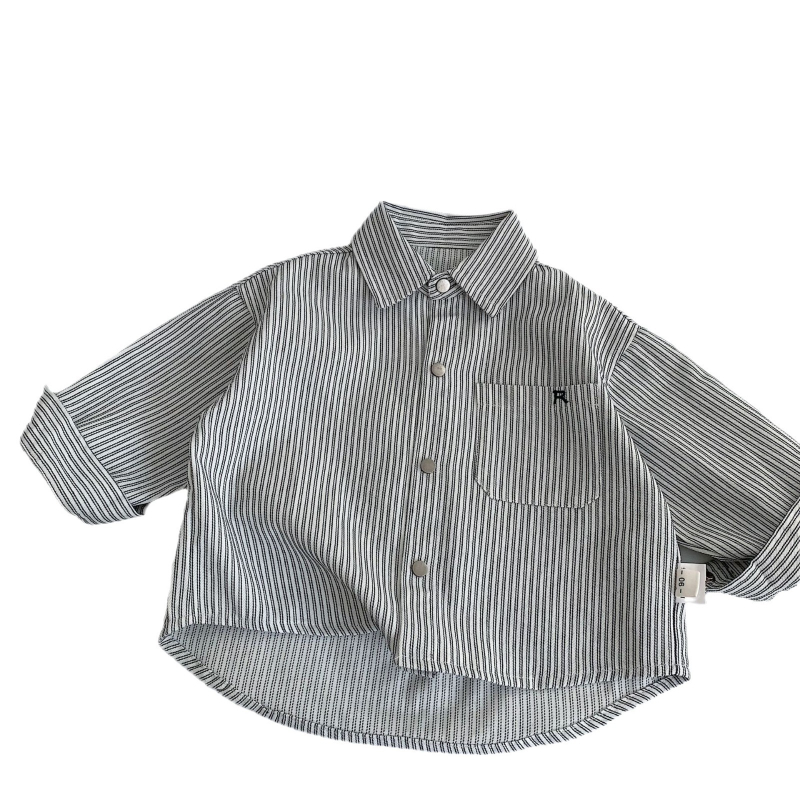 Dječja košulja u korejskom stilu, dugi rukav, vertikalne pruge, ovratnik s reverom, pamuk-poliester smjesa, za uzrast 3–8 godina, unisex.