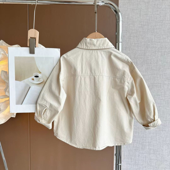 Cămașă pentru copii din amestec de bumbac - guler stand, mâneci lungi, tratament moale, stil lejer, 50% poliester