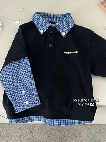 Dječja košulja, korejski stil, karirani uzorak, četvrtasti ovratnik, dugi rukavi, poliester tkanina