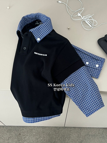 Dječja košulja, korejski stil, karirani uzorak, četvrtasti ovratnik, dugi rukavi, poliester tkanina