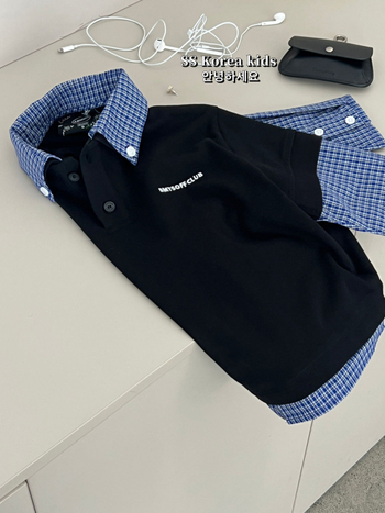 Dječja košulja, korejski stil, karirani uzorak, četvrtasti ovratnik, dugi rukavi, poliester tkanina