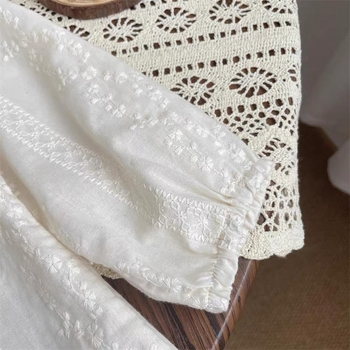 Csipkés gallérral, hosszú ujjú pamut felső, japán/koreai stílus