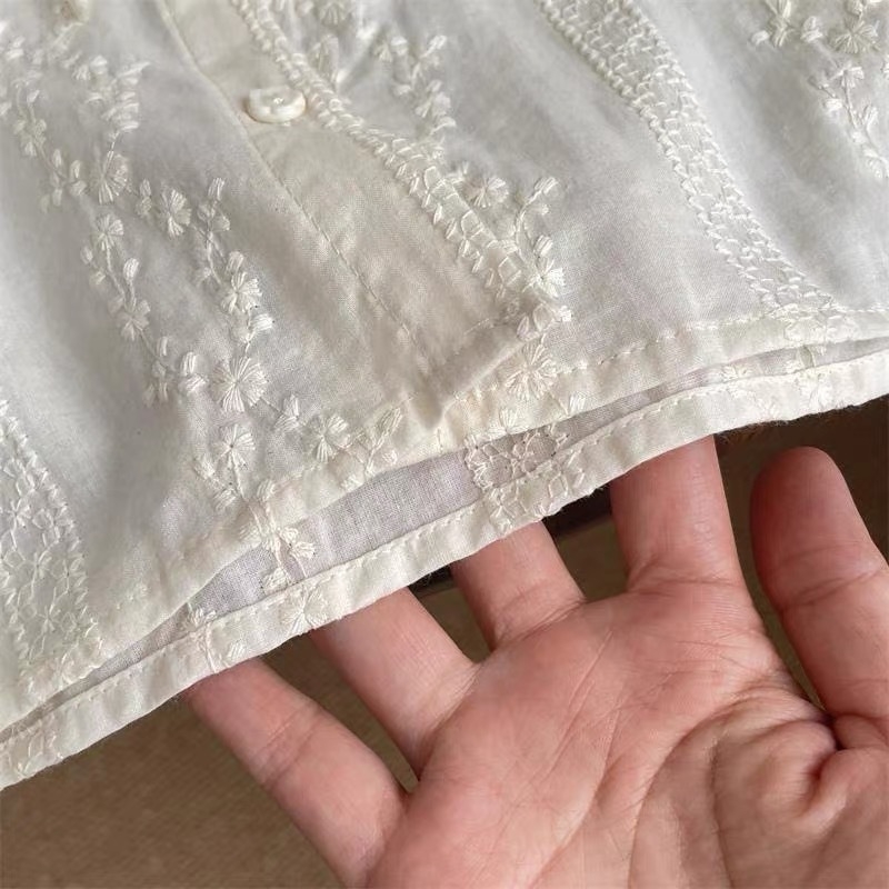 Csipkés gallérral, hosszú ujjú pamut felső, japán/koreai stílus