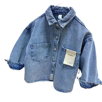 Gyerekeknek szóló denim ing tavasz–őszre, hosszú ujjú, négyzetes gallér, puha pamutanyag, univerzális stílus