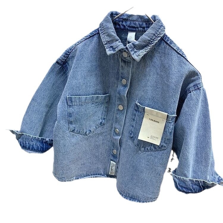 Gyerekeknek szóló denim ing tavasz–őszre, hosszú ujjú, négyzetes gallér, puha pamutanyag, univerzális stílus