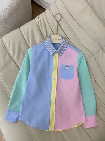 Dječja košulja s dugim rukavima, 100% pamuk, ovratnik lapel, uzrast 3–8 godina
