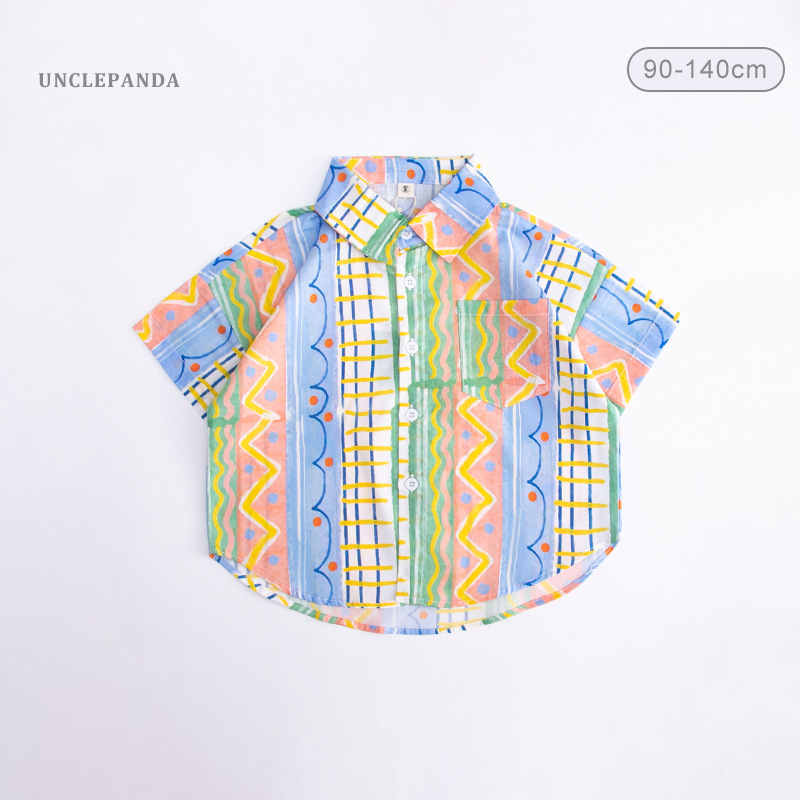 Dječja košulja s cvjetnim uzorkom, kratkih rukava, 100% pamuk, korejski stil, rever ovratnik