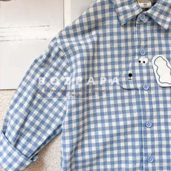 Dječja košulja za dječake, korejski stil, karirani uzorak, motiv psa, ovratnik tipa lapel, dugi rukavi, jesen