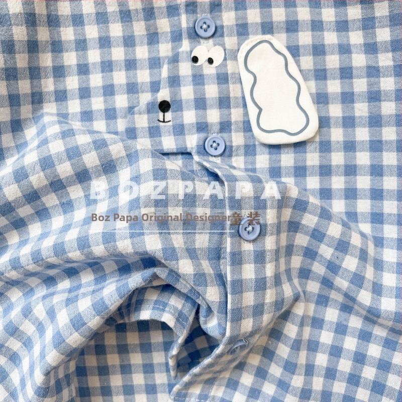 Dječja košulja za dječake, korejski stil, karirani uzorak, motiv psa, ovratnik tipa lapel, dugi rukavi, jesen