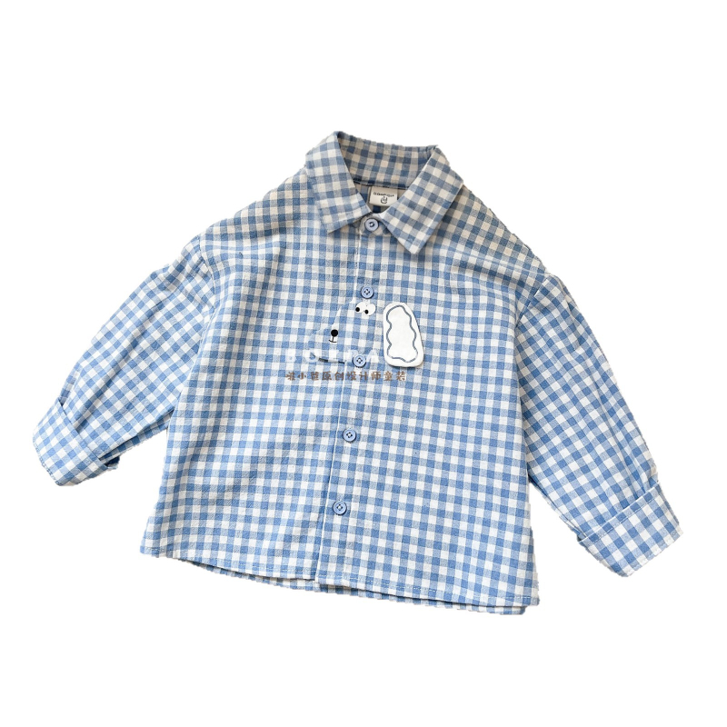 Dječja košulja za dječake, korejski stil, karirani uzorak, motiv psa, ovratnik tipa lapel, dugi rukavi, jesen
