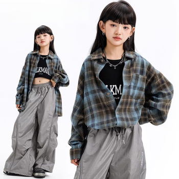 Unisex dječja košulja s dugim rukavima u retro karu, Lolita stil, brushed poliester, za uzrast 8+ godina