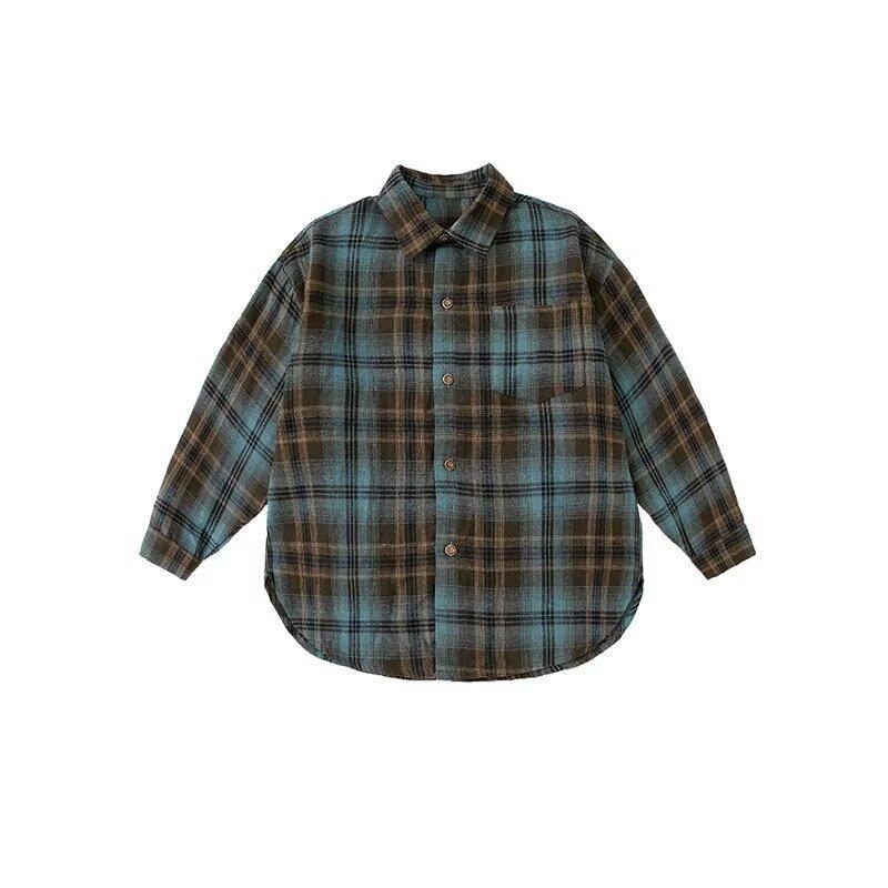 Unisex dječja košulja s dugim rukavima u retro karu, Lolita stil, brushed poliester, za uzrast 8+ godina