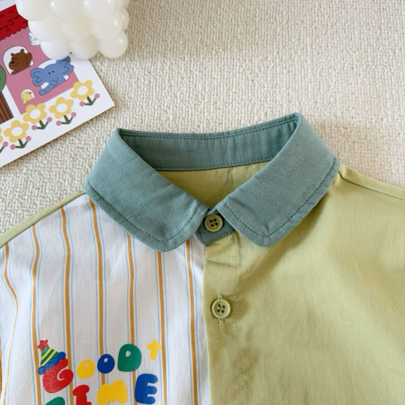Unisex dječja košulja s ovratnikom lapel, dugi rukav, pamuk (81–90% pamuk), 3–8 godina, korejski stil