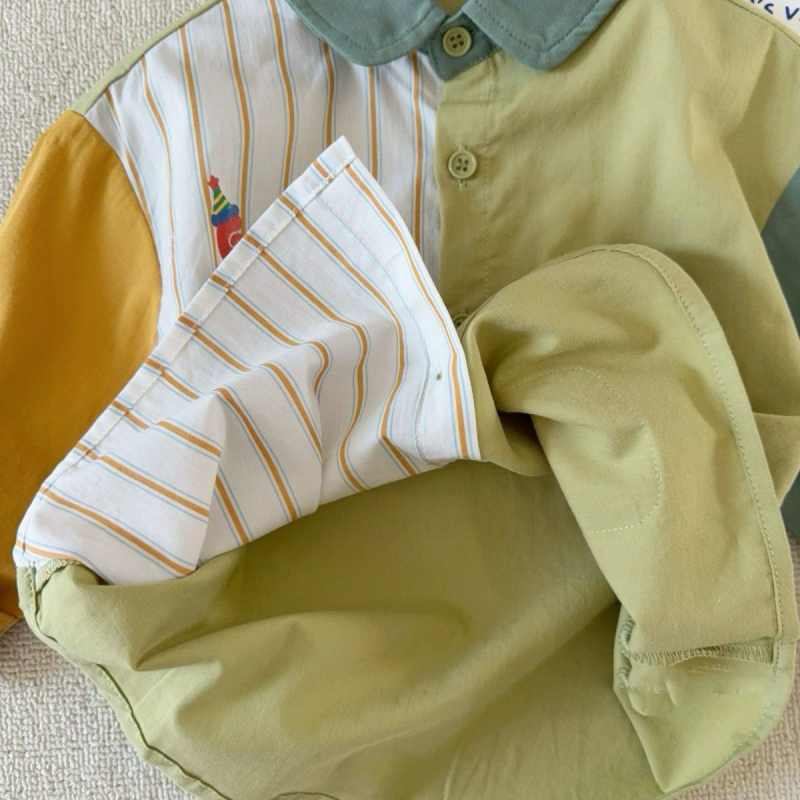 Unisex dječja košulja s ovratnikom lapel, dugi rukav, pamuk (81–90% pamuk), 3–8 godina, korejski stil