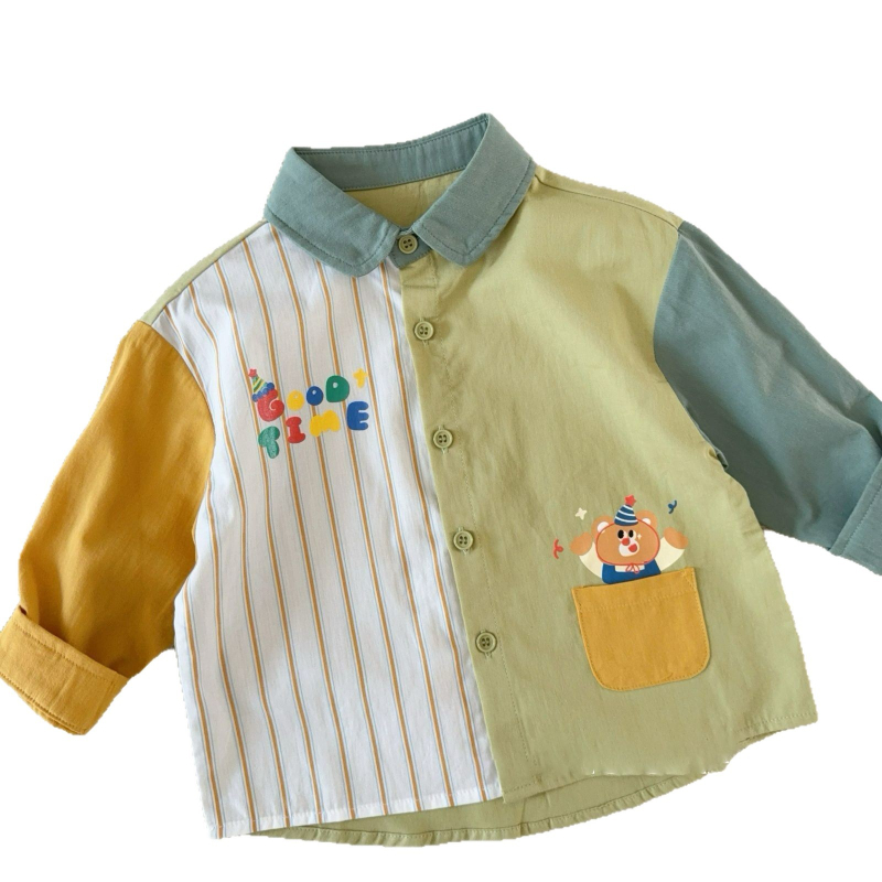 Unisex dječja košulja s ovratnikom lapel, dugi rukav, pamuk (81–90% pamuk), 3–8 godina, korejski stil