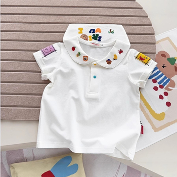 Gyerekeknek készült rövid ujjú ing japán stílusban, karikatúra minta, környakú gallér, 90% pamut, lágyított anyag, uniszex, 3–8 évesek, tavasz-ősz