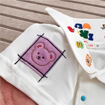 Gyerekeknek készült rövid ujjú ing japán stílusban, karikatúra minta, környakú gallér, 90% pamut, lágyított anyag, uniszex, 3–8 évesek, tavasz-ősz