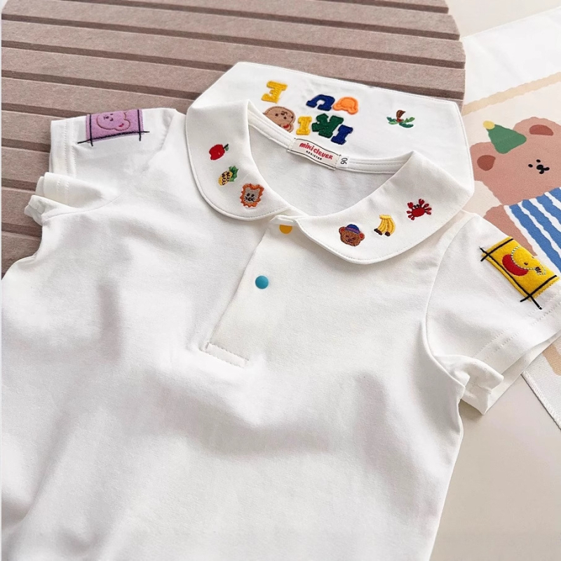 Gyerekeknek készült rövid ujjú ing japán stílusban, karikatúra minta, környakú gallér, 90% pamut, lágyított anyag, uniszex, 3–8 évesek, tavasz-ősz