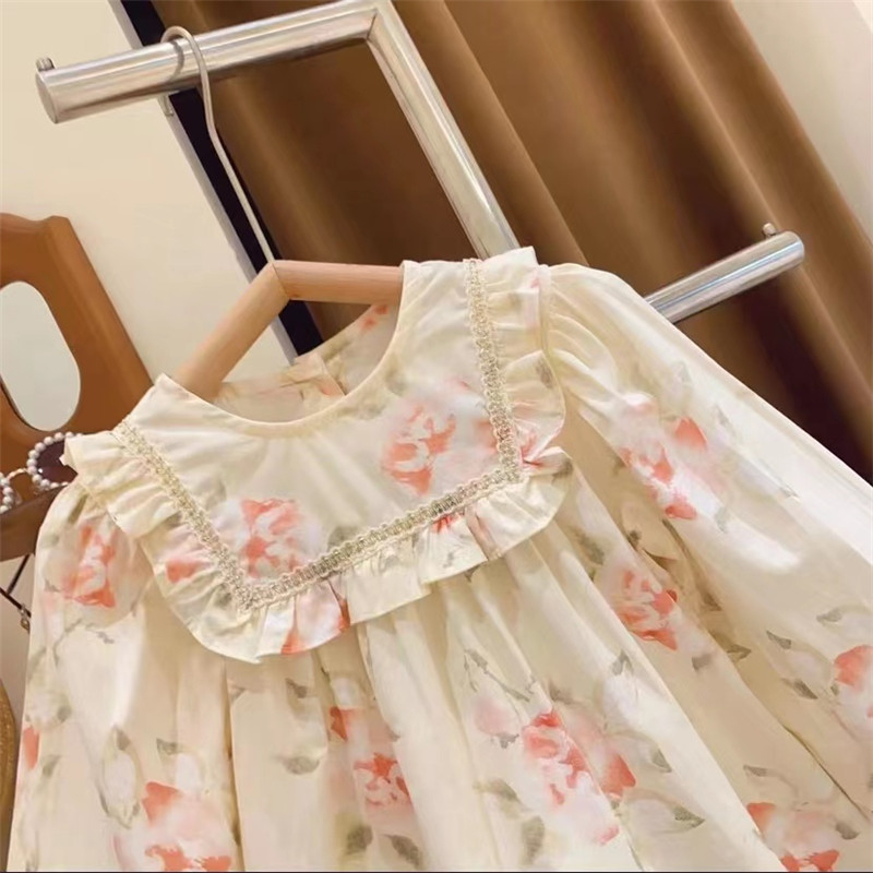 Dječja bluza za djevojčice s volanima i cvjetnim uzorkom, korejski stil, dugi rukavi