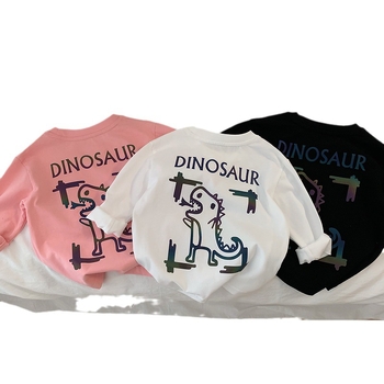 Dječja pamučna majica s dugim rukavima, laser dinosaurus otisak, jesenski svestrani top, okrugli izrez, 95% pamuk, za djecu 3–8 godina