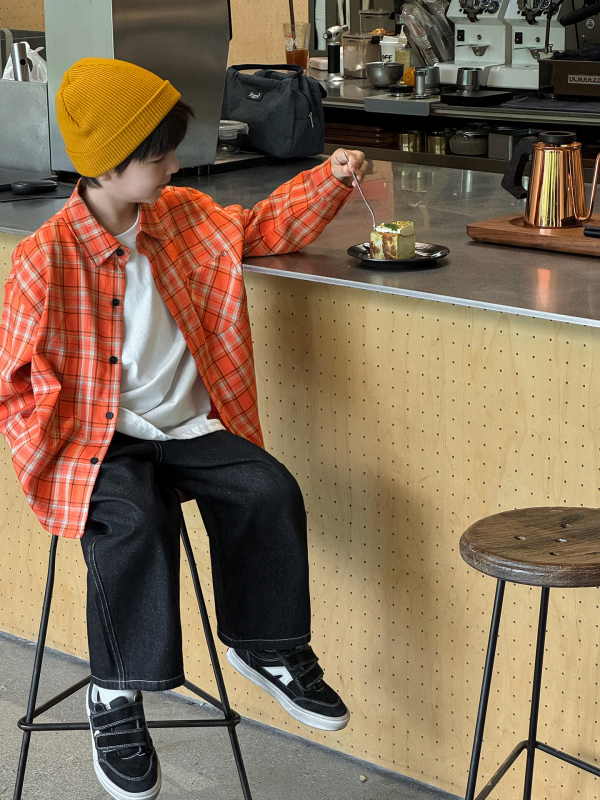 Dječja košulja kariranog uzorka, ovratnik Lapel, korejski stil, za uzrast 3–8 godina