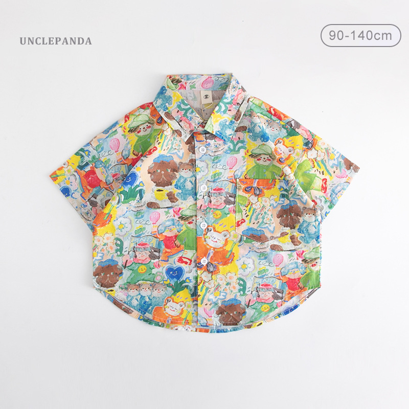 Dječja košulja, Unclepanda, 100% pamuk, korejskog stila, kratkih rukava, za djecu 3-8 godina