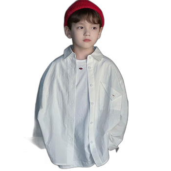 Dječja košulja - 100% pamuk, kratki rukavi, okrugli izrez, jednobojna boja, korejski stil