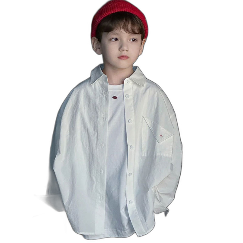 Dječja košulja - 100% pamuk, kratki rukavi, okrugli izrez, jednobojna boja, korejski stil