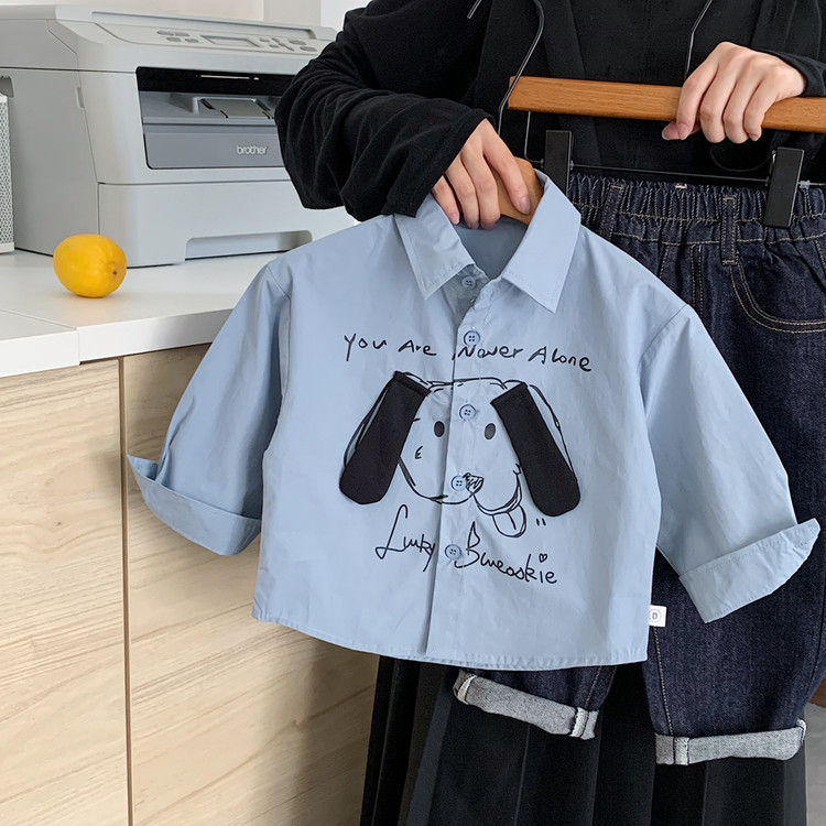 Dječja ležerna košulja s crtić uzorkom, dugi rukavi, ovratnik lapel, 100% pamuk