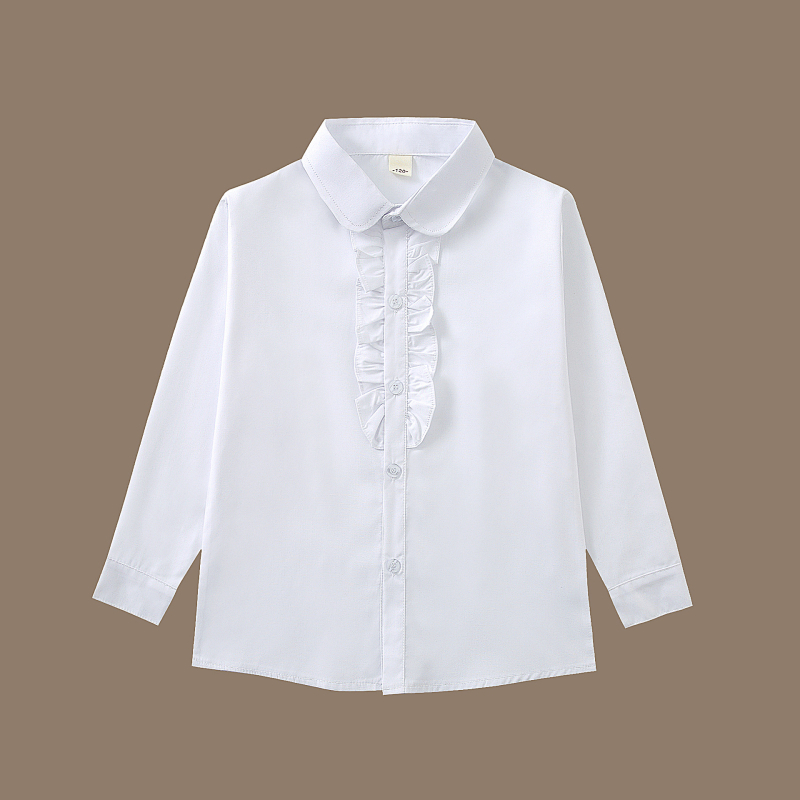 Košulja za djevojčice, školski stil, dugi rukav, pamuk, okrugli ovratnik