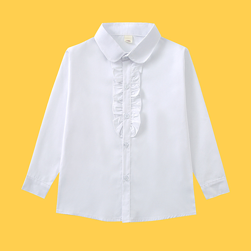 Košulja za djevojčice, školski stil, dugi rukav, pamuk, okrugli ovratnik