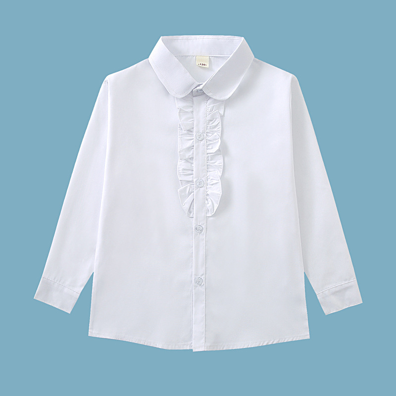 Košulja za djevojčice, školski stil, dugi rukav, pamuk, okrugli ovratnik