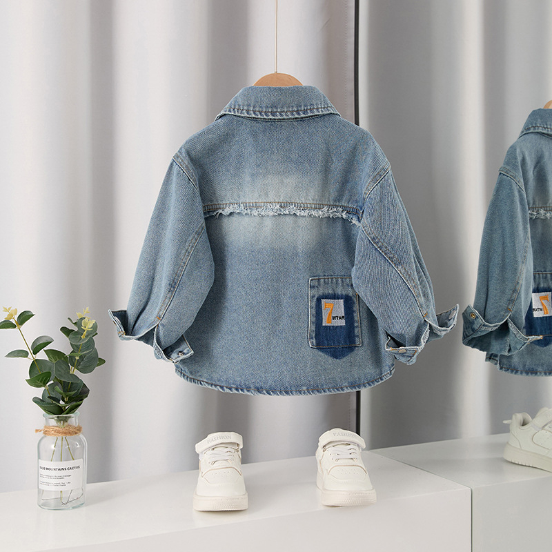Cămașă de denim pentru băieți, stil coreean, bumbac 67,7%, toamnă 2025, vârste 3–8 ani