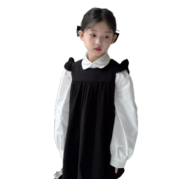 Korejski stil za djevojčice — jesenski dvodjelni set: pamukasta košulja s dugim rukavima i A-linijska pinafore haljina za uzrast 3–8 godina