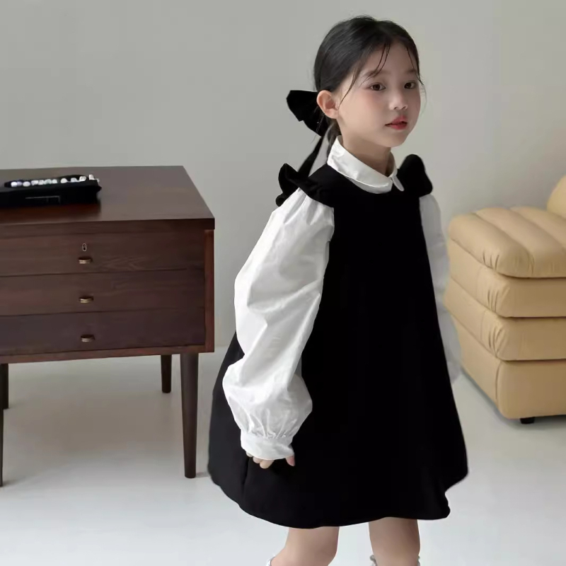 Korejski stil za djevojčice — jesenski dvodjelni set: pamukasta košulja s dugim rukavima i A-linijska pinafore haljina za uzrast 3–8 godina