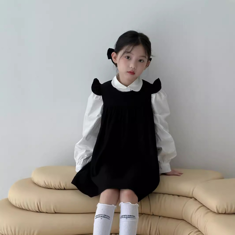 Korejski stil za djevojčice — jesenski dvodjelni set: pamukasta košulja s dugim rukavima i A-linijska pinafore haljina za uzrast 3–8 godina